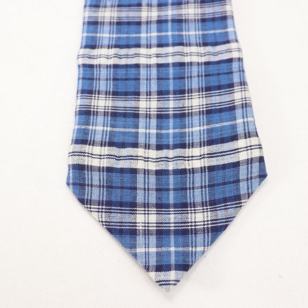 County Seat Jeanswear Tie Mens 60 in Cotton Blue White Black Plaid Lined Wide